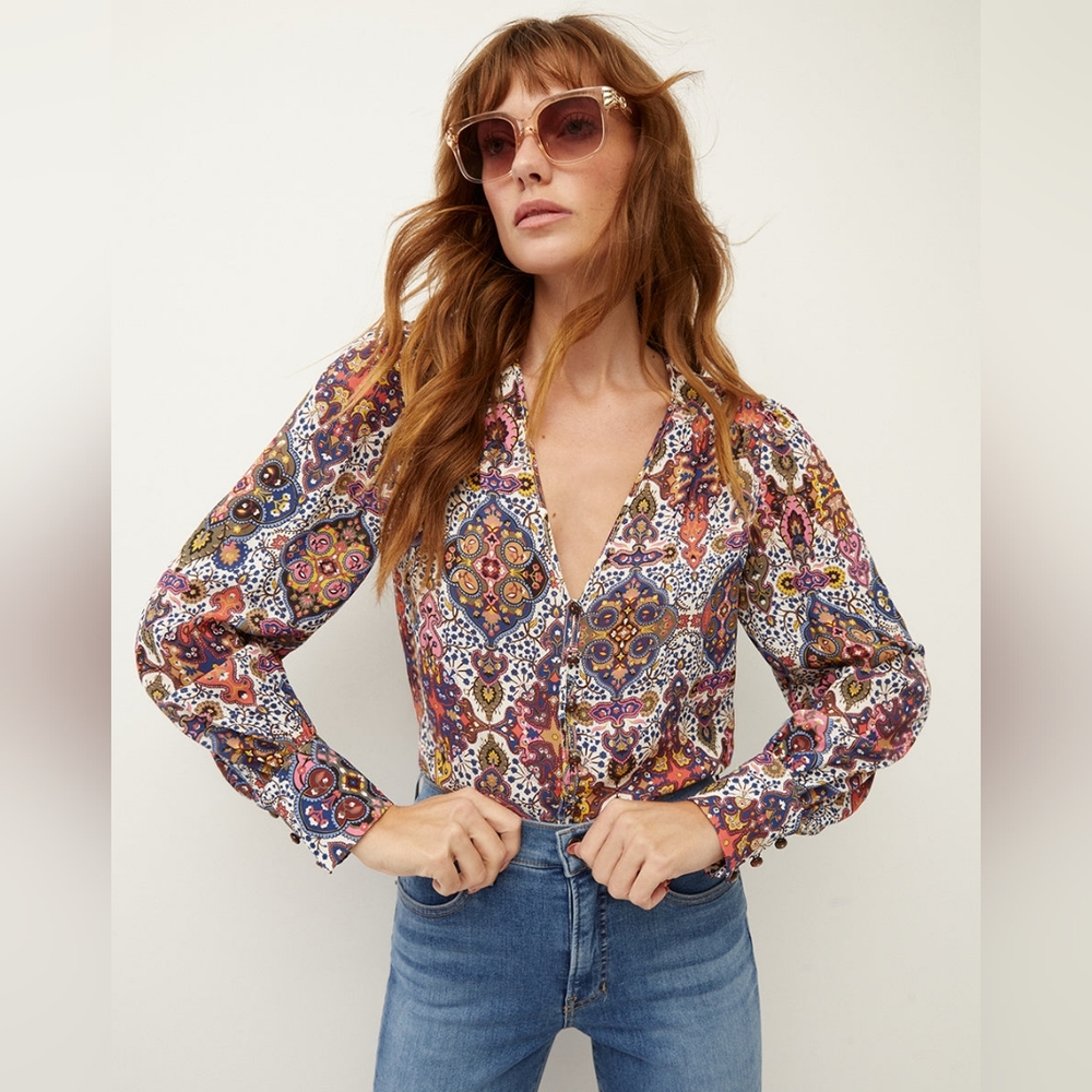 NWT Veronica Beard Sura Tapestry Print Blouse Top Size M